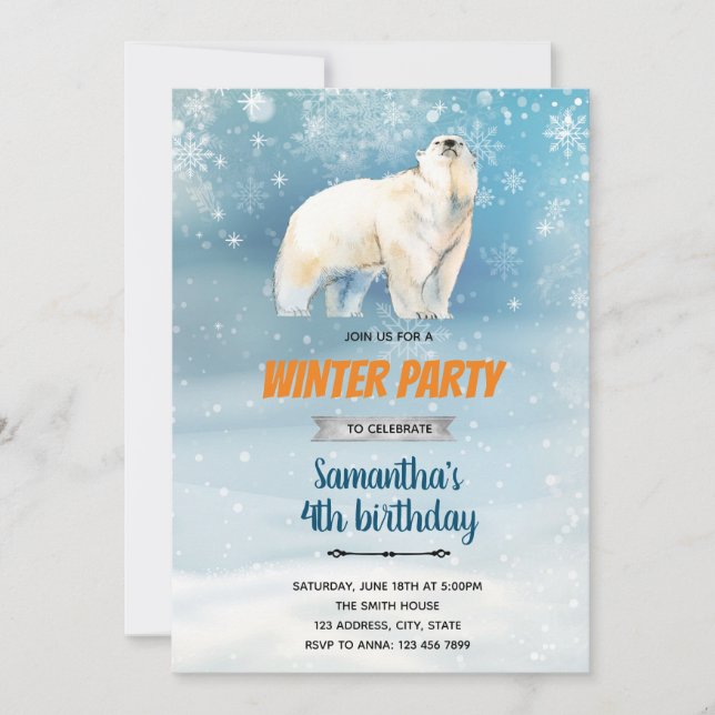 Polar bear theme invitation (Front)