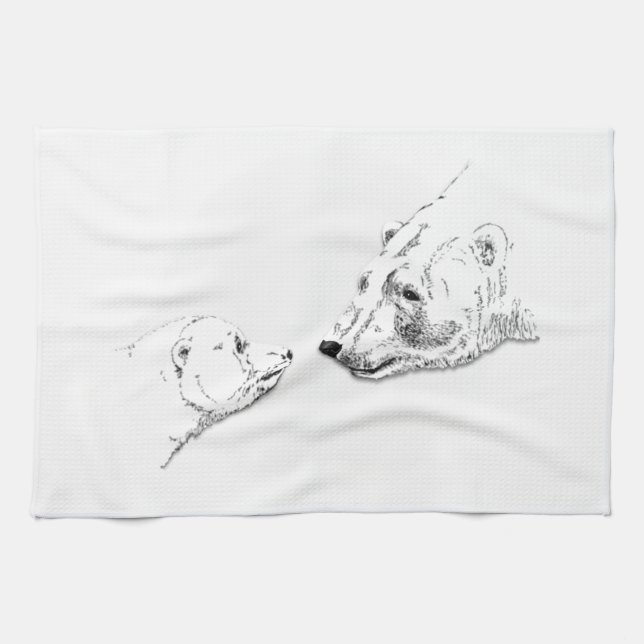 Polar Bear Towel Mother & Cub Bear Tea Towel (Horizontal)