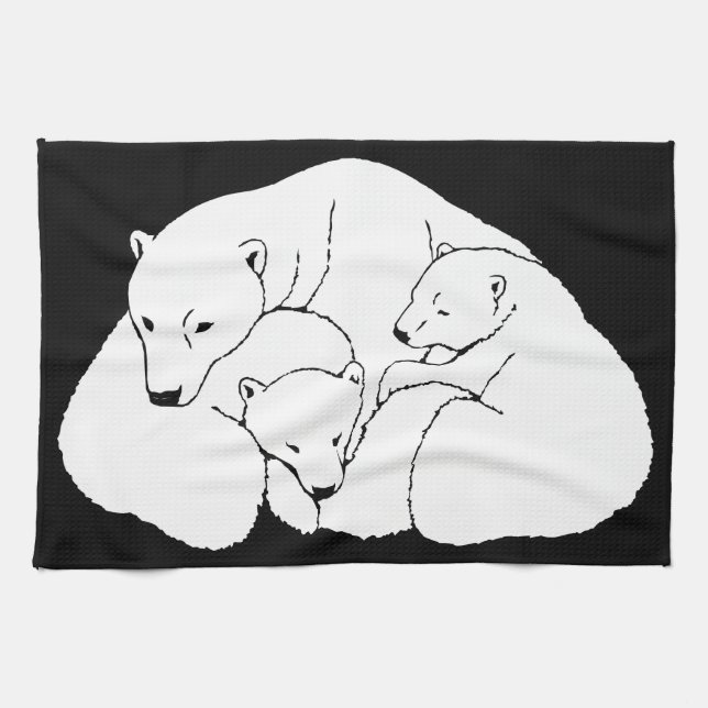 Polar Bear Towel Mother & Cubs Bear Tea Towel (Horizontal)
