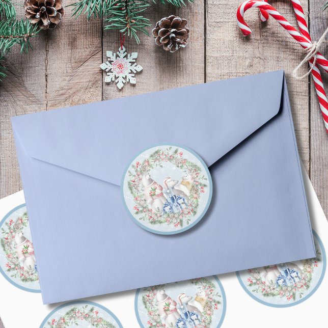 Polar Bear Trio Christmas Wreath Classic Round Sticker (Creator Uploaded)