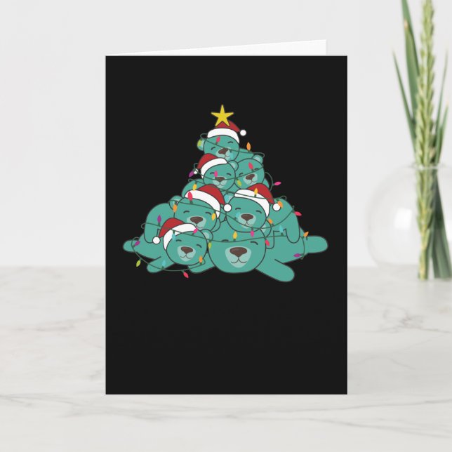 Polar Bear Turquoise Christmas Tree Animal Card (Front)