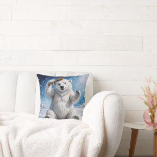 Polar Bear Using a Hairbrush Cushion