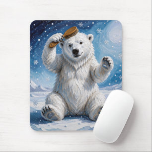 Polar Bear Using a Hairbrush Mouse Pad