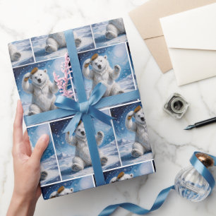Polar Bear Using a Hairbrush Wrapping Paper