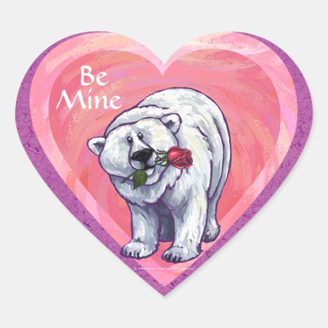 Polar Bear Valentine's Day Heart Sticker (Front)