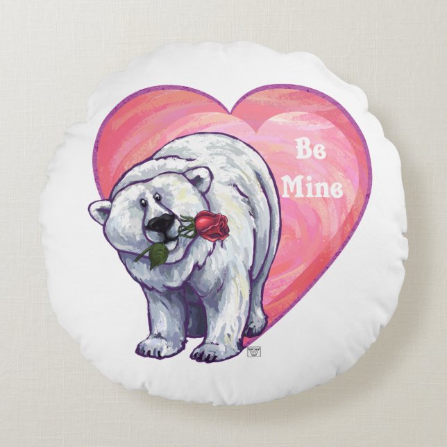 Polar Bear Valentine's Day Round Cushion (Front)