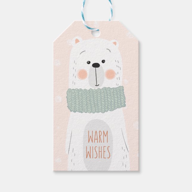 Polar bear - Warm Wishes - Cute Christmas Gift Tag (Front)