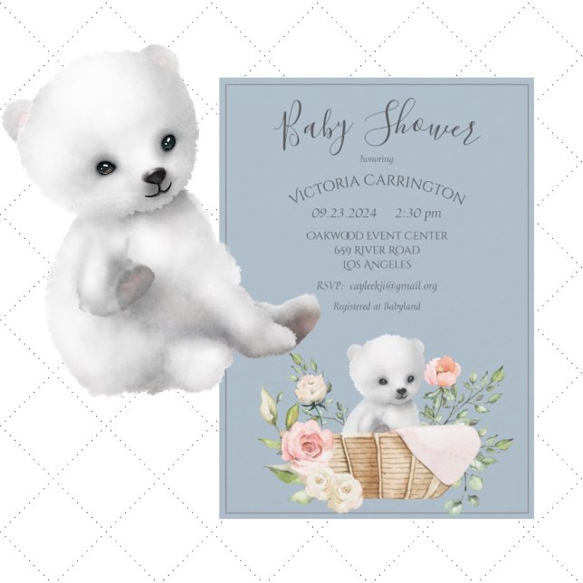 Polar Bear Watercolor Blue Baby Shower Invitation (Creator Uploaded)