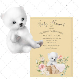 Polar Bear Watercolor Yellow Baby Shower Invitation