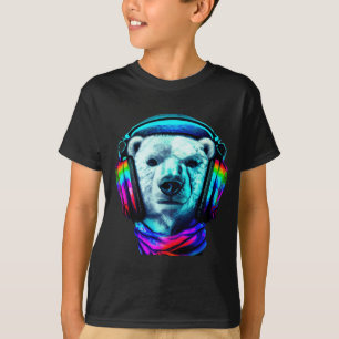 Polar Bear Wearing Rainbow Headphones T-Shirt