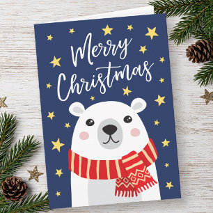 Polar bear wearing scarf Merry Christmas Card