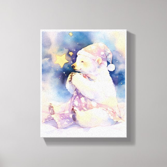 Polar Bear Whimsical Watercolor Nursery Canvas  (Front)