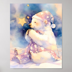 Polar Bear Whimsical Watercolor Nursery Poster