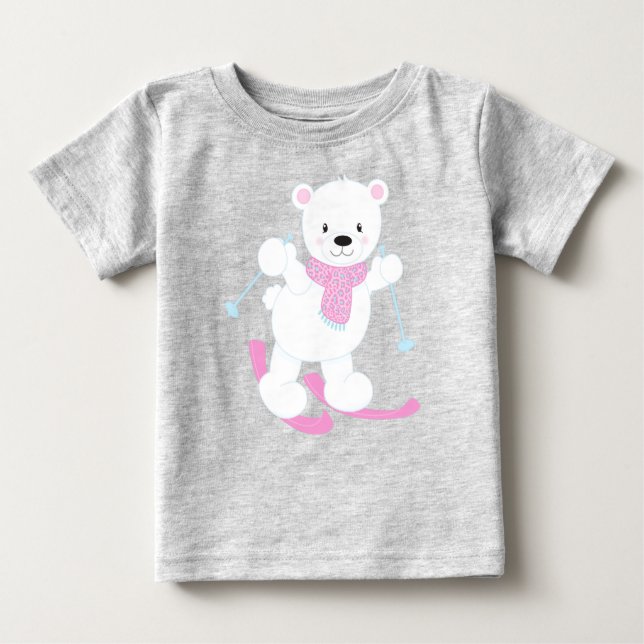 Polar Bear, White Bear, Cute Bear, Skiing Bear Baby T-Shirt (Front)