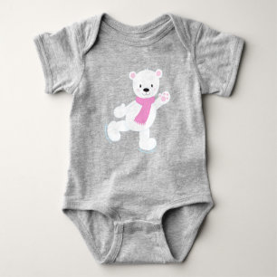 Polar Bear, White Bear, Ice Skating Bear, Scarf Baby Bodysuit