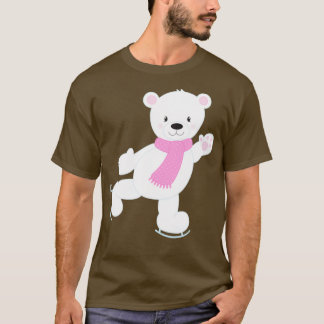 Polar Bear White Bear Ice Skating Bear Scarf T-Shirt