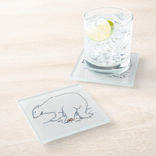 Polar Bear white glass coaster (Angled)
