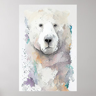 Polar Bear Wild Animal Nature Watercolor Art Poster