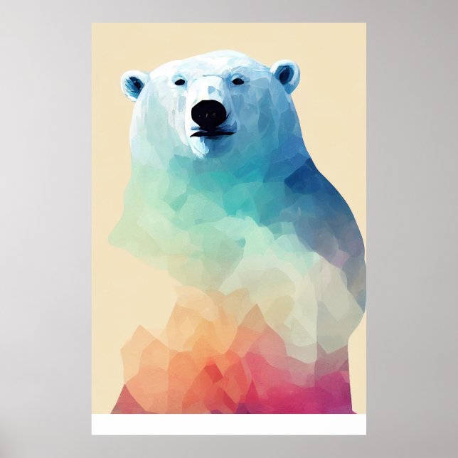 Polar Bear Wild Nature Animal Colors Art Painting Poster (Front)