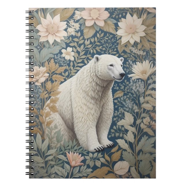 Polar Bear William Morris Inspired Floral Notebook (Front)