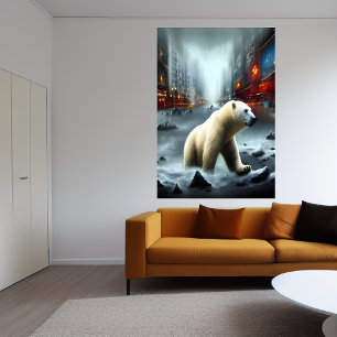 Polar bear, winter and city   AI Art Poster