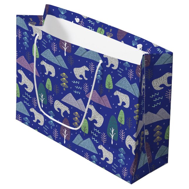 Polar Bear | Winter Artic Adventure | Blue Large Gift Bag (Front Angled)