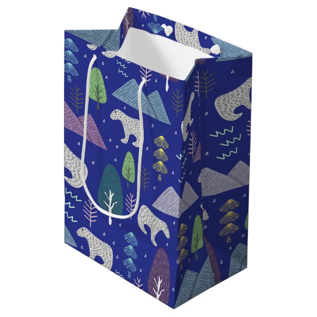Polar Bear | Winter Artic Adventure | Blue Medium Gift Bag (Front Angled)