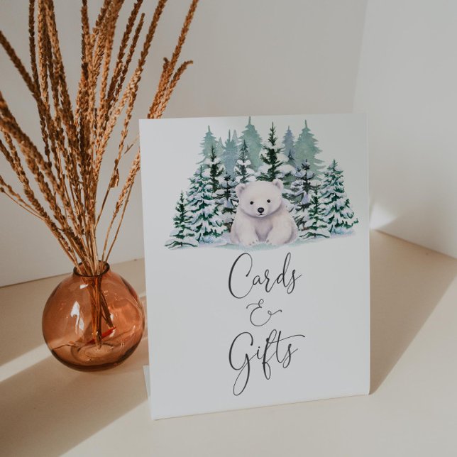 Polar Bear Winter Baby Shower Cards And Gifts Pedestal Sign (Creator Uploaded)