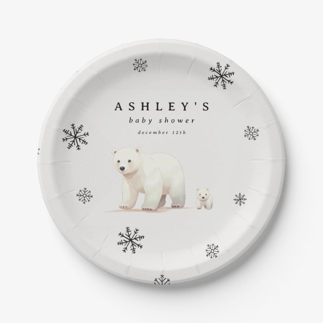 Polar Bear Winter Baby Shower Paper Plate (Front)