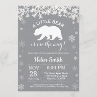 Polar Bear Winter Baby Shower Snowflake Invitation