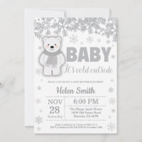 Polar Bear Winter Baby Shower Snowflake Invitation