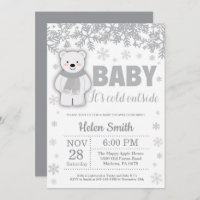 Polar Bear Winter Baby Shower Snowflake Invitation