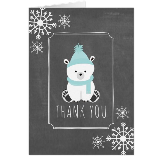 Polar Bear Winter Baby Shower Thank You Blue Card