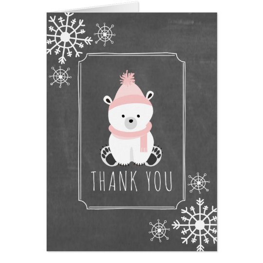 Polar Bear Winter Baby Shower Thank You Pink Card