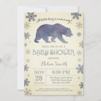 Polar Bear Winter Blue Boy Baby Shower Snowflake