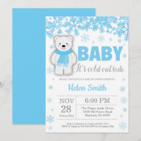 Polar Bear Winter Blue Boy Baby Shower Snowflake