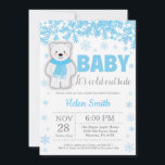 Polar Bear Winter Blue Boy Baby Shower Snowflake Invitation<br><div class="desc">Polar Bear Winter Blue Boy Baby Shower Snowflake Invitation. Baby its cold outside Baby Shower invitation. Blue Snowflake. Boy or Girl Baby Shower Invitation. Winter Holiday Baby Shower Invite. White Background. For further customisation,  please click the "Customise it" button and use our design tool to modify this template.</div>