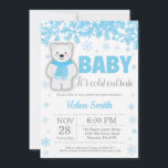 Polar Bear Winter Blue Boy Baby Shower Snowflake Invitation<br><div class="desc">Polar Bear Winter Blue Boy Baby Shower Snowflake Invitation. Baby its cold outside Baby Shower invitation. Blue Snowflake. Boy or Girl Baby Shower Invitation. Winter Holiday Baby Shower Invite. White Background. For further customisation,  please click the "Customise it" button and use our design tool to modify this template.</div>