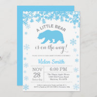 Polar Bear Winter Blue Boy Baby Shower Snowflake