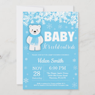 Polar Bear Winter Blue Boy Baby Shower Snowflake Invitation