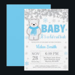 Polar Bear Winter Blue Boy Baby Shower Snowflake Invitation<br><div class="desc">Polar Bear Winter Blue Boy Baby Shower Snowflake Invitation. Baby its cold outside Baby Shower invitation. Blue Snowflake. Boy or Girl Baby Shower Invitation. Winter Holiday Baby Shower Invite. White Background. For further customisation,  please click the "Customise it" button and use our design tool to modify this template.</div>