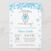 Polar Bear Winter Blue Boy Baby Shower Snowflake