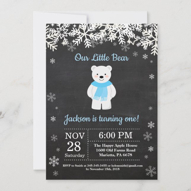 Polar Bear Winter Boy Birthday Invitation (Front)