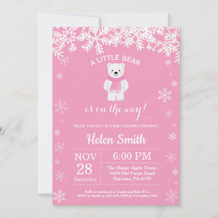 Polar Bear Winter Girl Baby Shower Snowflake Invitation