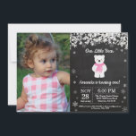 Polar Bear Winter Girl Birthday Photo Invitation<br><div class="desc">Polar Bear Winter Girl Birthday Invitation with custom photo. White Snowflake. Girl Birthday Party Invitation. Winter Holiday Bday. 1st First Birthday. 1st 2nd 3rd 4th 5th 6th 7th 8th 9th 10th 11th 12th 13th 14th 15th, any age. Chalkboard Background. Black and White. For further customisation, please click the "Customise it"...</div>