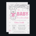 Polar Bear Winter Pink Girl Baby Shower Snowflake Invitation<br><div class="desc">Polar Bear Winter Pink Girl Baby Shower Snowflake Invitation. Baby its cold outside Baby Shower invitation. Pink Snowflake. Girl Baby Shower Invitation. Winter Holiday Baby Shower Invite. White Background. For further customisation,  please click the "Customise it" button and use our design tool to modify this template.</div>