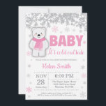 Polar Bear Winter Pink Girl Baby Shower Snowflake Invitation<br><div class="desc">Polar Bear Winter Pink Girl Baby Shower Snowflake Invitation. Baby its cold outside Baby Shower invitation. Pink Snowflake. Girl Baby Shower Invitation. Winter Holiday Baby Shower Invite. White Background. For further customisation,  please click the "Customise it" button and use our design tool to modify this template.</div>