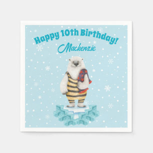 Polar Bear Winter Pool Kids Birthday Party Napkin