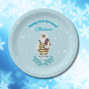Polar Bear Winter Pool Kids Birthday Party Paper Plate