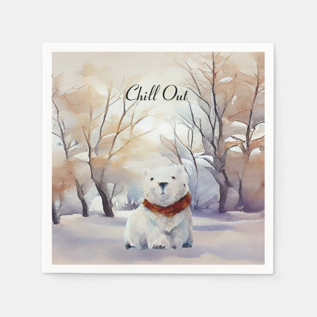Polar Bear Winter Scene Christmas Paper Napkin (Front)